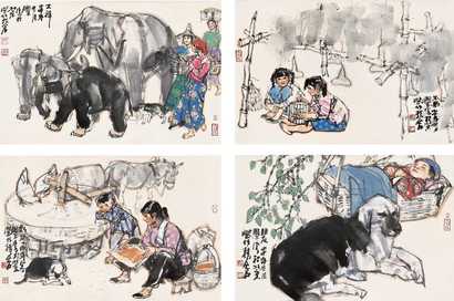 史国良 甲申（2004年）作 人物（四帧） 镜心